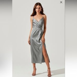 NWT ASTR BLACK satin midi dress size XS
